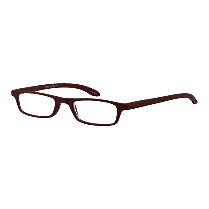 I NEED YOU Rectangular Reading Eyeglasses Brown Zipper Designer Frames For Men & Women With Plastic Lenses - Prescription Eyewear With Power +2.5