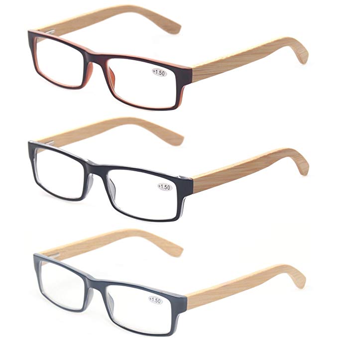 Kerecsen Bamboo Temple Reading Glasses Rectangular Glasses Include Sunglasses Readers