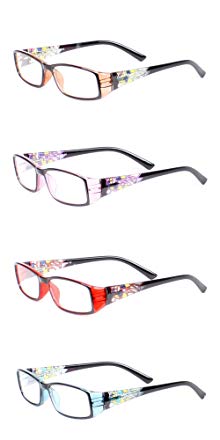 LL Womens 4 Pack Reading Glasses Clear Spring Hinge Stained Glass Design