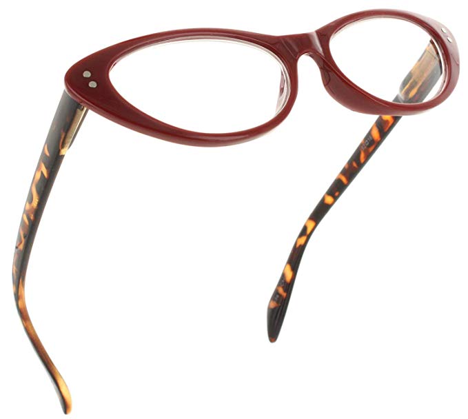 Womens - Cateye Reading Glasses Readers - Stylish Animal Print Glasses with Spring Hinges