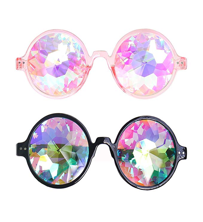 Kaleidoscope Glasses, Byinwin 2 Pairs Festivals Kaleidoscope Goggles Rainbow Rave Prism Diffraction