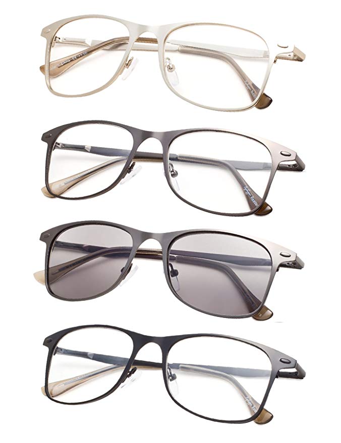 4-pack Metal Reading Glasses with Spring Temples Include Sun Readers