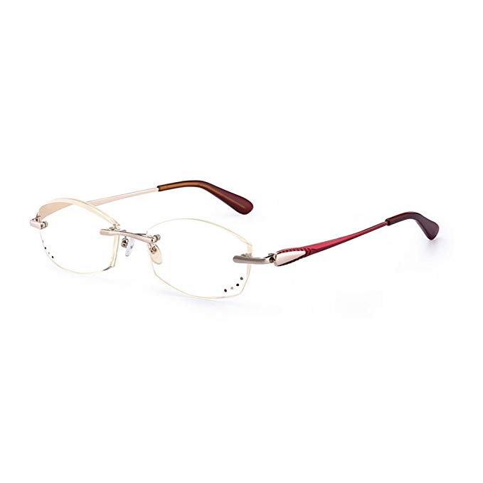 MINCL/Women Rimless Diamond Trimming Reading Glasses Anti-Radiation Blue Light Blocking Eyewear