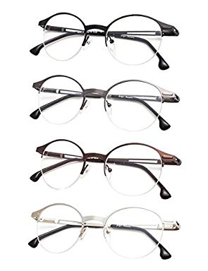 4-Pack Half-Rim Oval Round Reading Glasses with Spring Hinges