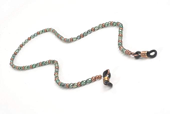 PuntaRocks Women's Emerald Copper Pearl Eyeglass Chain Emerald and Copper