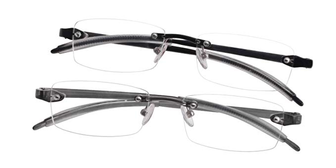 Glassesshop 2 Pack Clear Rimless Reading Glasses Super lightweight and flexible TR90 Material (2.50, 2 Pack)-Black and Gray