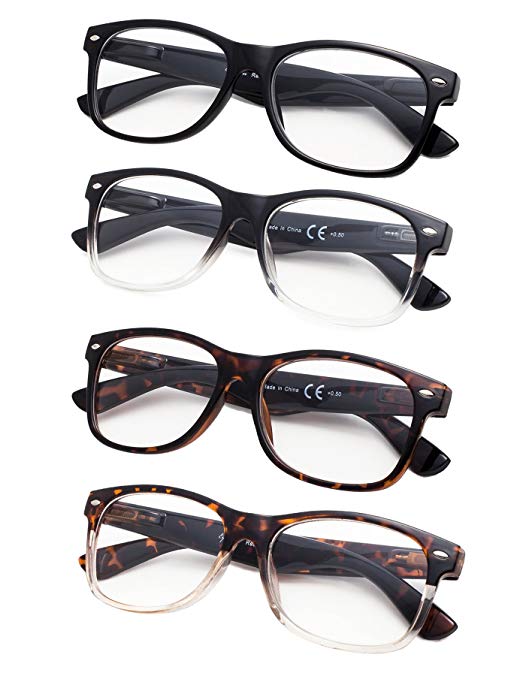 4-Pack Retro Reading Glasses with Spring Hinges