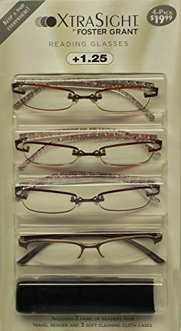 4 Pack Foster Grant Xtrasight Daniella Frameless Reading Glasses W/3 Soft Cases