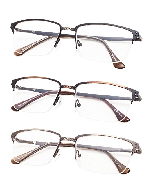 3-Pack Half-rim Brushed Metal Reading Glasses with Spring Hings