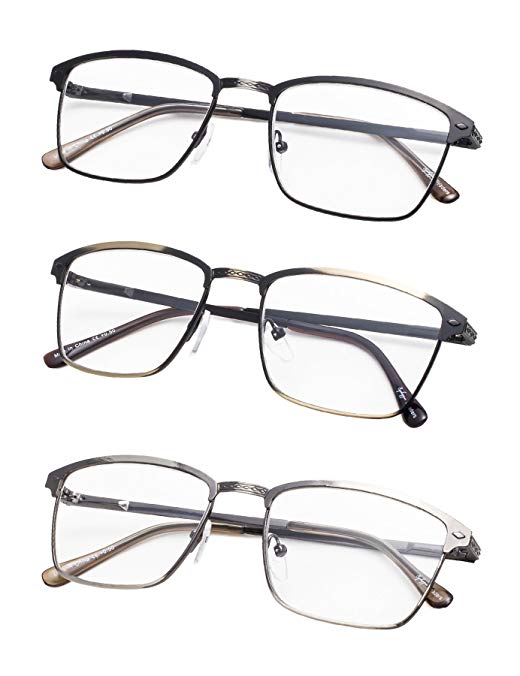 Spring Hinges Brushed Metal Reading glasses 3-Pack