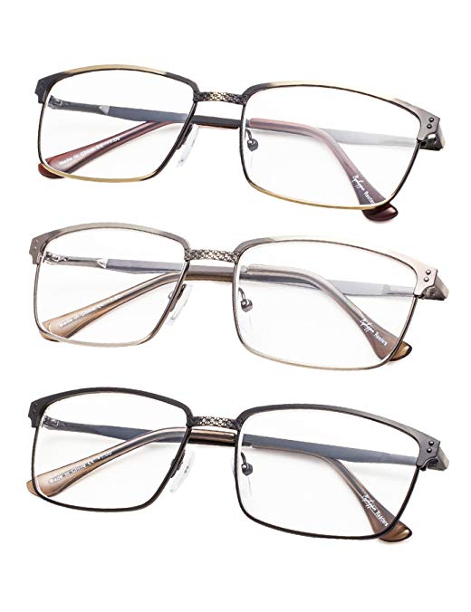 3-Pack Brushed Metal Reading glasses with Spring Hings