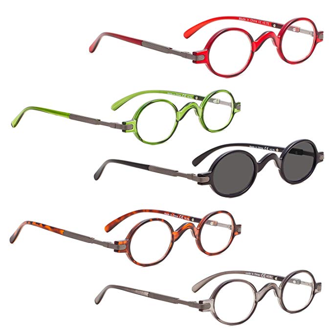 READING GLASSES 5 pack Vintage Small Round include Sun Readers