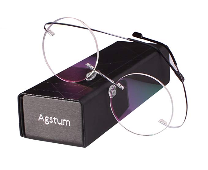 Agstum Pure Titanium Round Prescription Rimless Glasses Frame 46mm